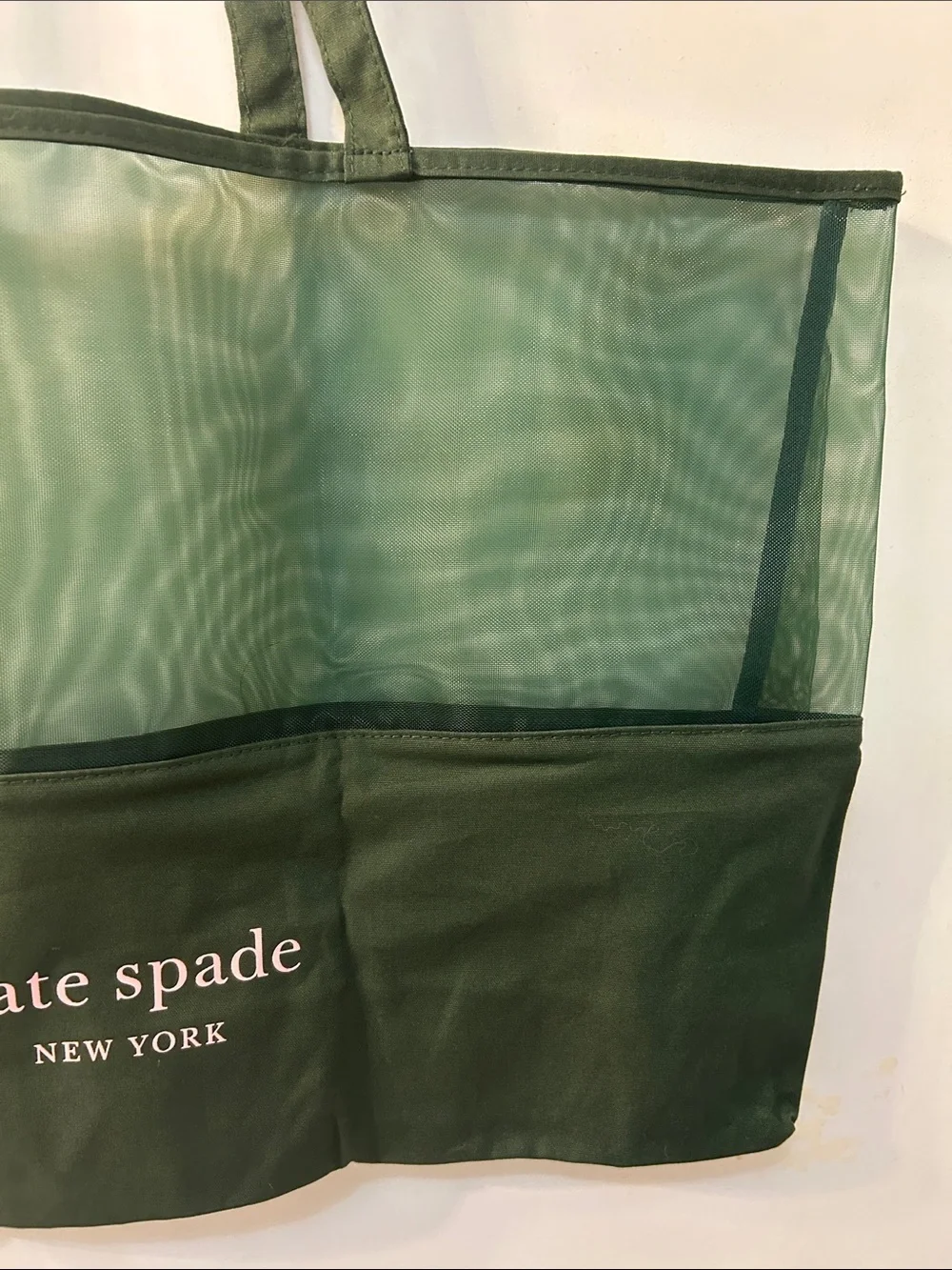 KATE SPADE Dark Green Mesh & Cotton Shopping or Beach Tote